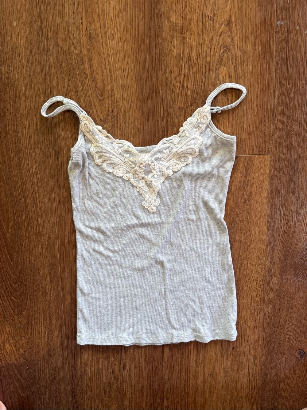 VTG Y2K Bongo Gray Ribbed Lace Medallion Camisole Tank Top XL